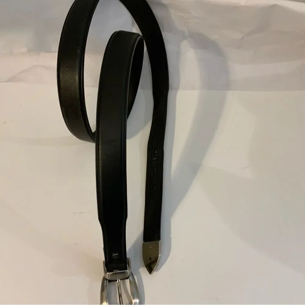 mens NOCONA belt co black leather belt size 44 silver buckle